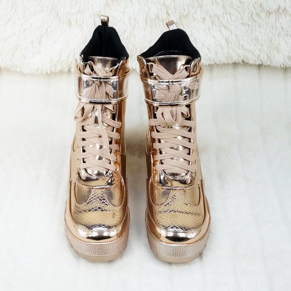 SIZE 11 Lynn Rose Gold Champagne Lug Sole Combat Boots - Picture 9 of 12